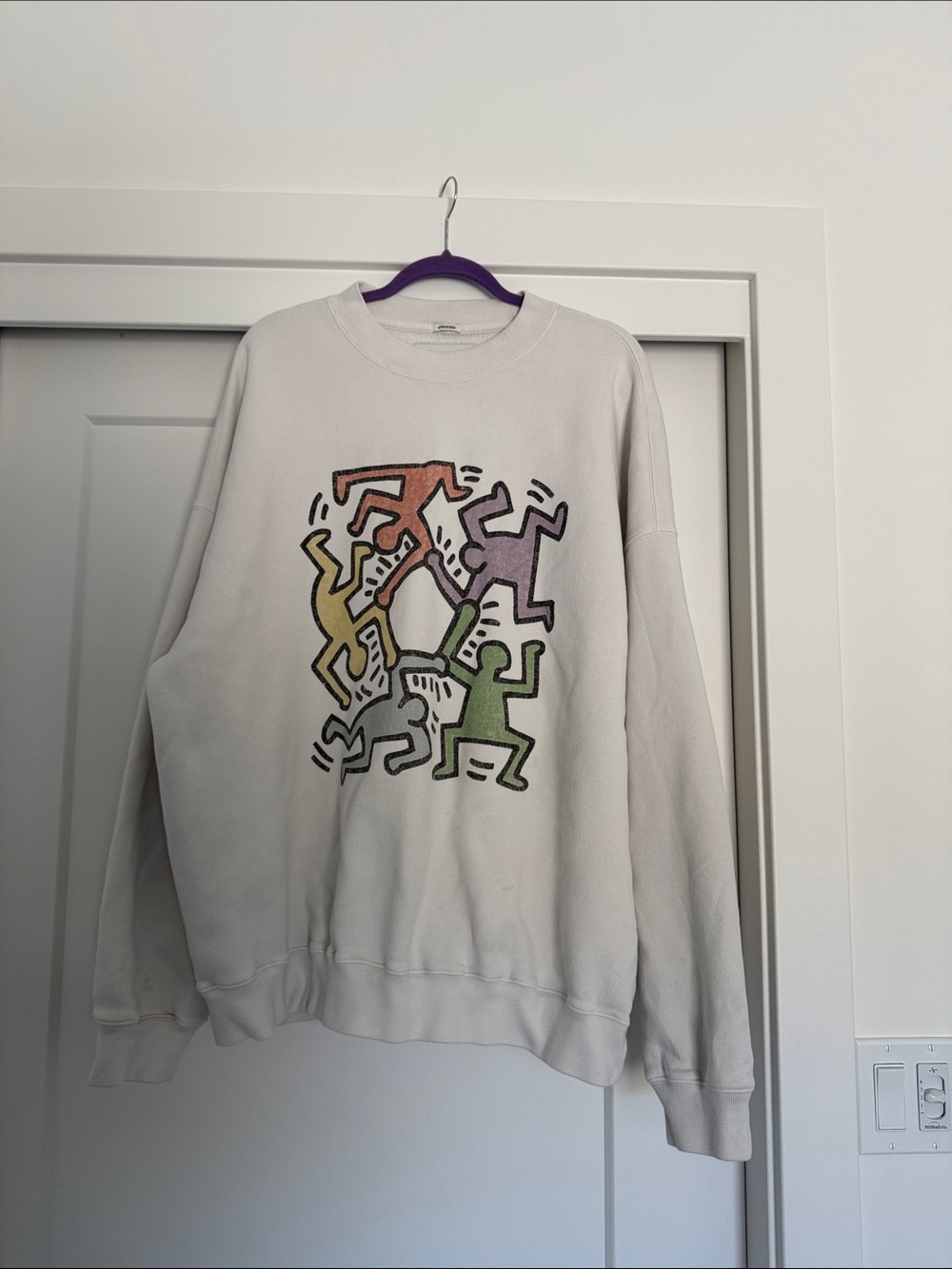 Abercrombie & Fitch Off-White Crewneck with Colorful Dancing Figures